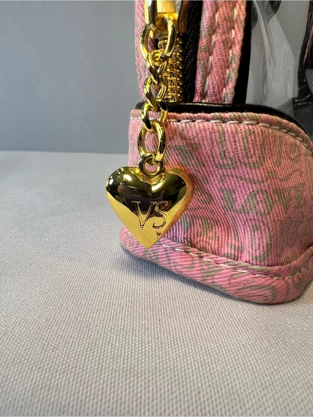 Victoria's Secret Clear Cosmetic Pouch with Pink Trim and Black Accents
